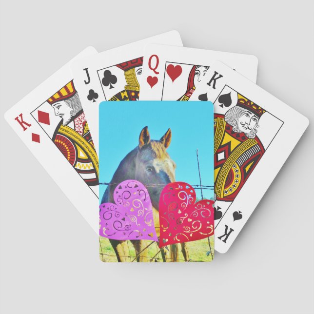 White and Brown horse Valentine Hearts Playing Cards (Back)