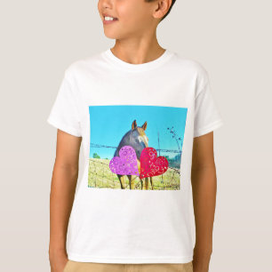 White and Brown horse Valentine Hearts T-Shirt