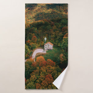 WHITE AND BROWN HOUSE SURROUNDED BY TREES BATH TOWEL