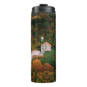 WHITE AND BROWN HOUSE SURROUNDED BY TREES THERMAL TUMBLER