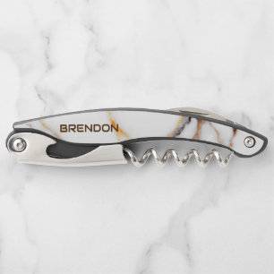 White and brown marble texture monogram corkscrew