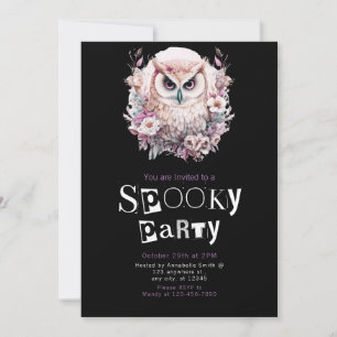 White and Brown Owl Floral Halloween Party Invitation