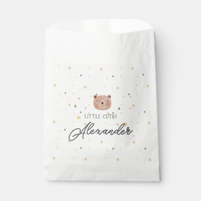 White and Brown Watercolor Cute Baby Shower Favour Bags (Front)