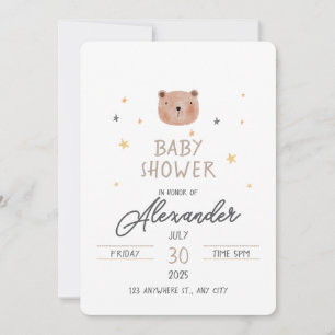 White and Brown Watercolor Cute Baby Shower Invitation