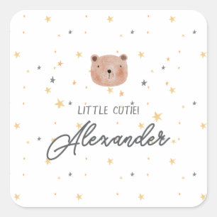 White and Brown Watercolor Cute Baby Shower Square Sticker