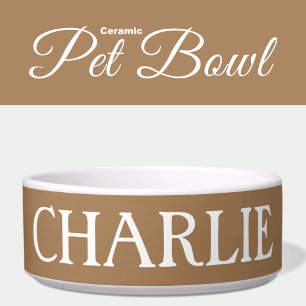 White and brown with a name cat or dog bowl