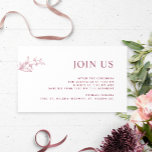 White and Burgundy Chic Join Us Reception Wedding  Enclosure Card<br><div class="desc">Elegant, white and burgundy pink contemporary "Join Us" wedding reception enclosure card, with all text sections open to customisation. Leave the title as "JOIN US" or change it to "RECEPTION", "TIMELINE" or another. Design in a white background with burgundy pink text in a modern elegant typography. Elegant and minimal design...</div>