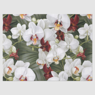 White and Burgundy Orchids Decoupage  Tissue Paper