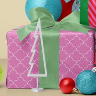White and Candy Pink Scallop Tile Pattern Wrapping Paper