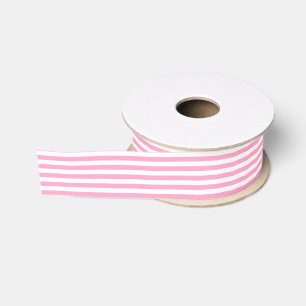 White and Carnation Pink Stripe Grosgrain Ribbon
