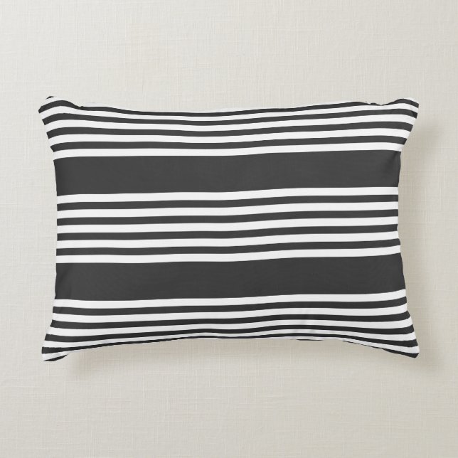 White and charcoal five stripes pattern decorative cushion (Front)