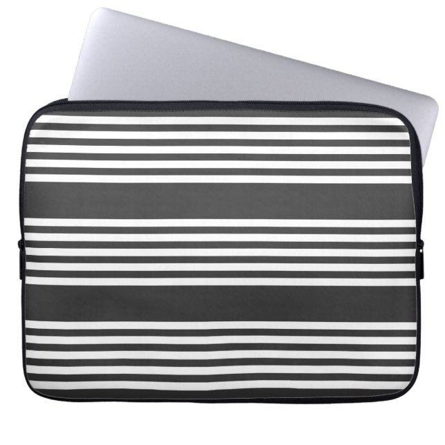 White and charcoal five stripes pattern laptop sleeve (Front)
