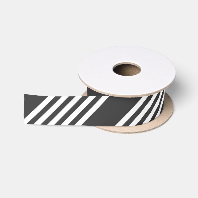 White and charcoal five stripes pattern satin ribbon (Spool)