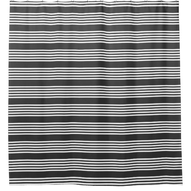 White and charcoal five stripes pattern shower curtain (Front)