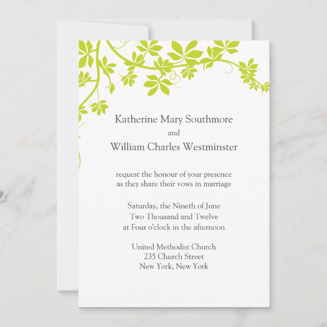 White And Chartreuse Wedding Invitations (Front)