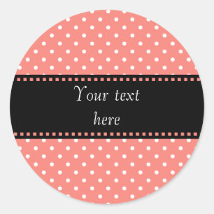 White and Coral Pink Polka Dot Pattern Classic Round Sticker