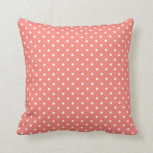 White and Coral Pink Polka Dot Pattern Cushion