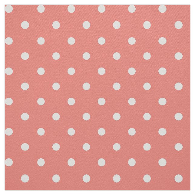 White and Coral Pink Polka Dot Pattern Fabric (Swatch)