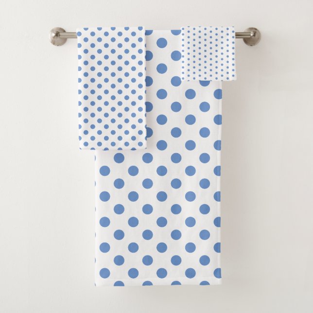 White and Cornflower Blue Polka Dot Bath Towel Set (Insitu)