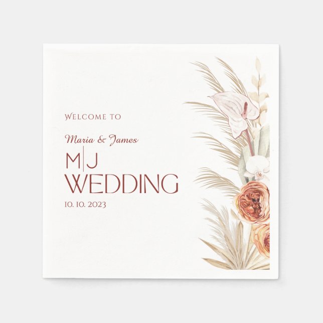 White And Cream Rustic Boho Wedding Napkin (Front)