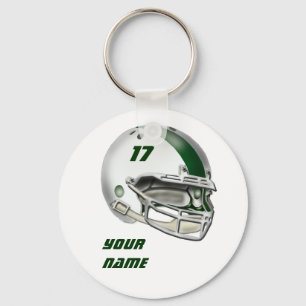 White and Dark Green Football Helmet Key Ring