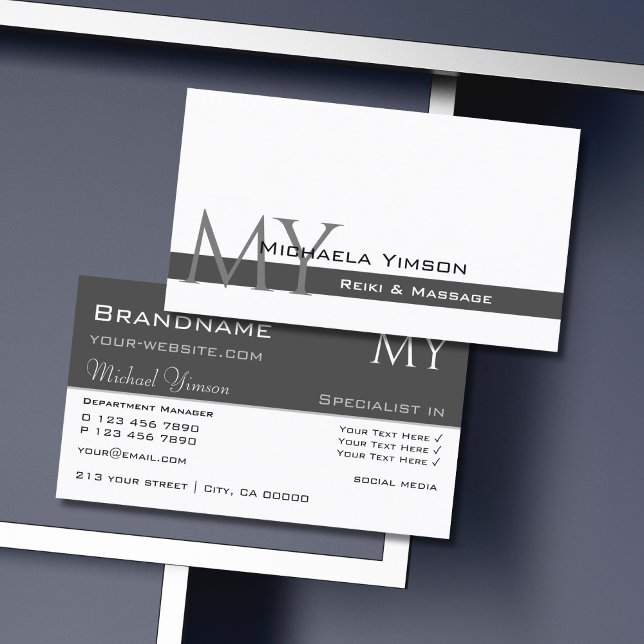 White and Dark Grey with Initials Professional Business Card (Creator Uploaded)