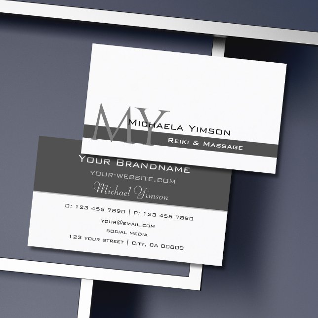 White and Dark Grey with Monogram Professional Business Card (Creator Uploaded)