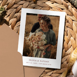 White and Dark Red Text and Photo Save the Date Announcement Postcard