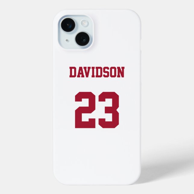 White and Deep Red Jersey Name Number Custom Case-Mate iPhone Case (Back)