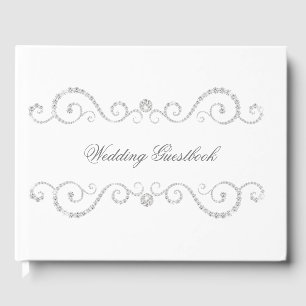 White and Diamond Scroll Wedding Guest Book