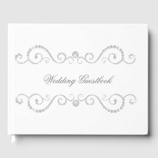 White and Diamond Scroll Wedding Guest Book (Front)