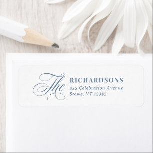 White and Dusty Blue Calligraphy Return Address