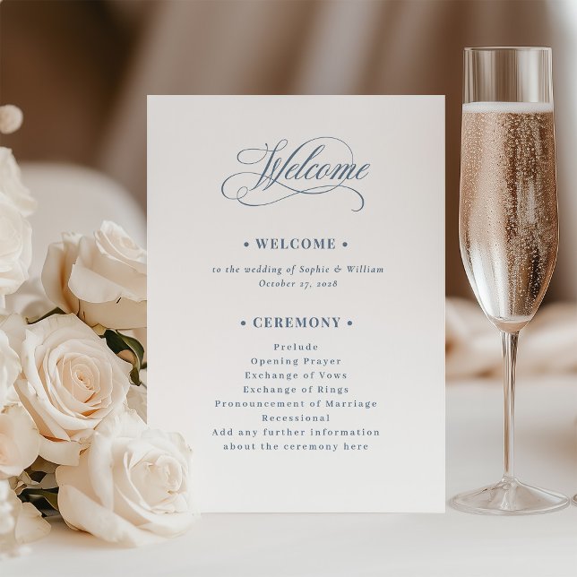White and Dusty Blue | Luxe Wedding Welcome Programme (Creator Uploaded)