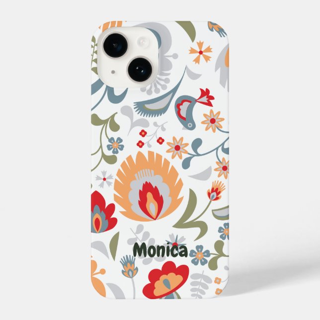 White and Dusty Blue Red Yellow Paisley Design iPhone Case (Back)