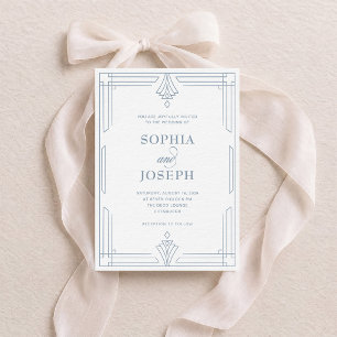 White and Dusty Blue Timeless Formal Wedding Invitation