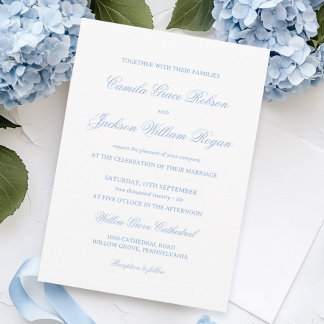 White and Dusty Blue Wedding Invitation