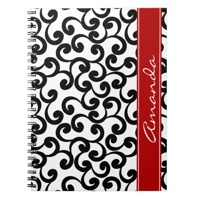 White and Ebony Monogrammed Elements Print Spiral Notebook (Front)