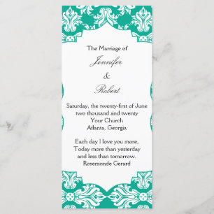 White and Emerald Green Damask Wedding Program Programme