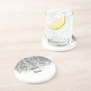 White and faux glitter personalised coaster