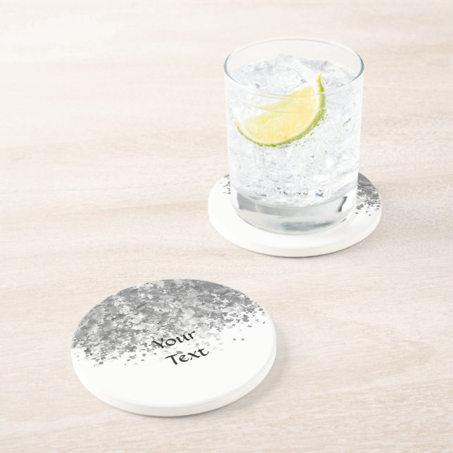 White and faux glitter personalised coaster (Side)