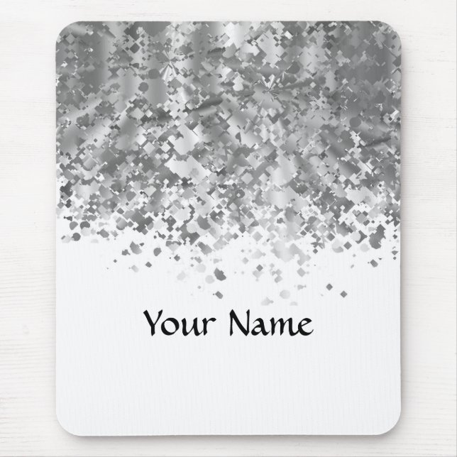 White and faux glitter personalised mouse pad (Front)