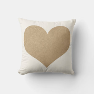 white and faux gold leather heart cushion
