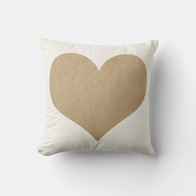 white and faux gold leather heart cushion (Front)