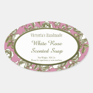 White and Faux Gold Rose Custom Soap Stickers