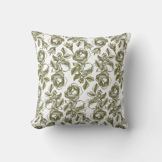 White and Faux Gold Rose Pattern Pillow (Front)