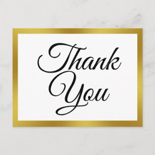 White and Faux Gold Thank You Postcard
