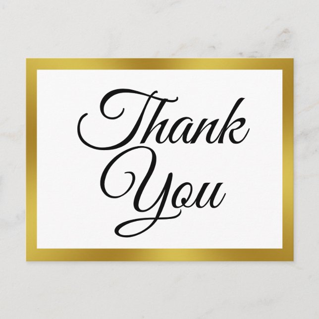 White and Faux Gold Thank You Postcard (Front)