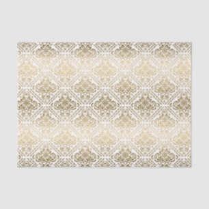 White And Faux Metallic Gold Floral Damasks Tissue Paper
