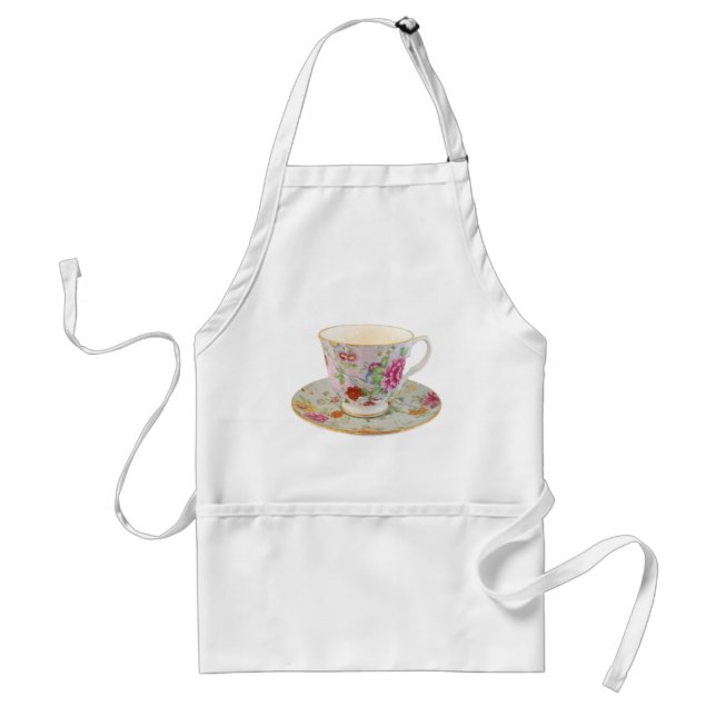 White and Floral Tea Cup and Saucer Apron (Front)