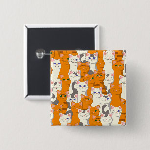 White and ginger cats pattern green eyes blue eyes 15 cm square badge